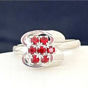 Vintage 1960s Cocktail Ring Mid Century Modern Red Rhinestone Geometric - 4I